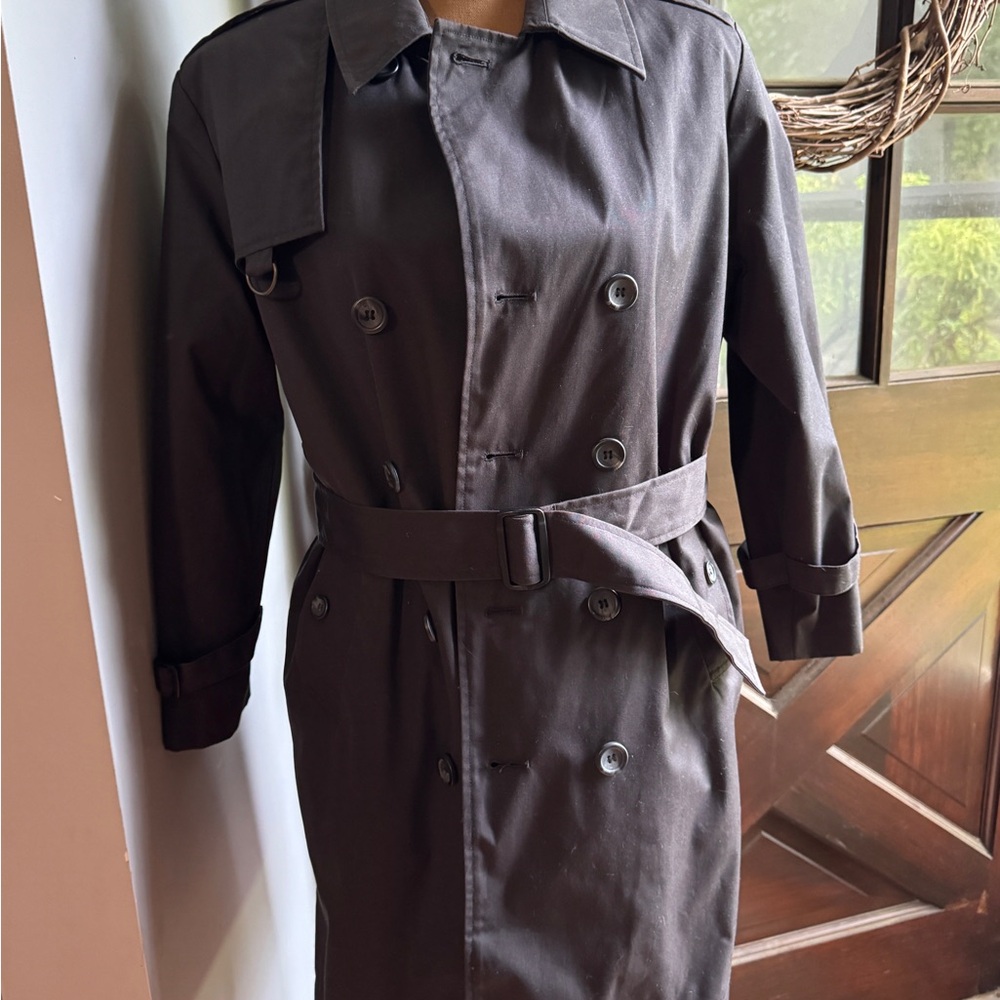 Vintage Rothschild Black Double-Breasted Trench Coat w Removable Faux Fur Lining